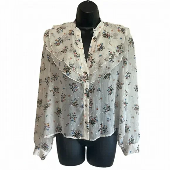 Euc Zara blouse, sheer, floral, metallic details, size Medium - Picture 1 of 13